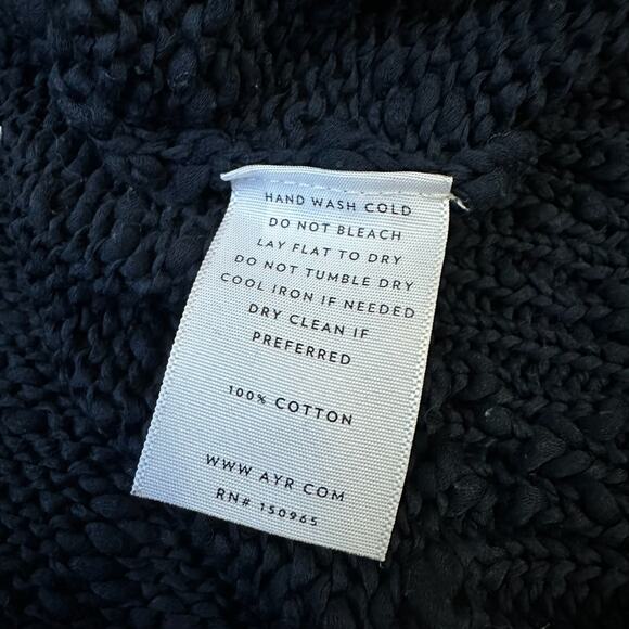 AYR Sweater Navy Blue Pullover V-Neck Open Knit Cotton Relaxed Preppy - Picture 6 of 7